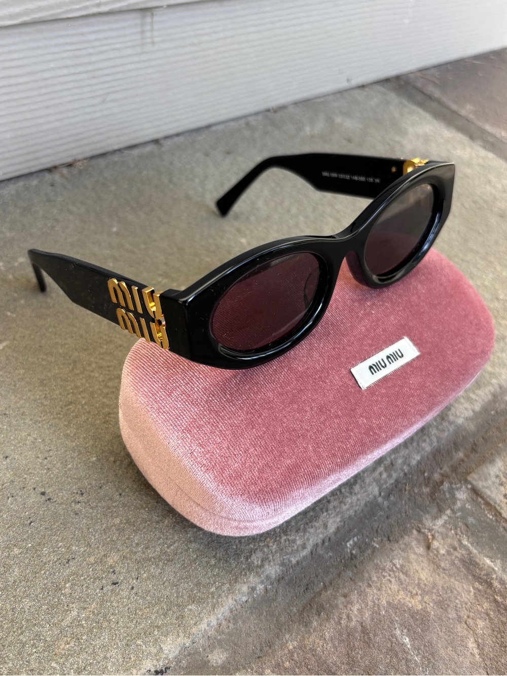 MIU MIU Rounded Gold Logo Sunglasses, Like New